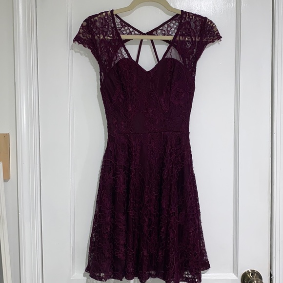 Francesca's Purple Dress Flare Dress Francesca's Purple Lace Dress  Lace Dress Purple